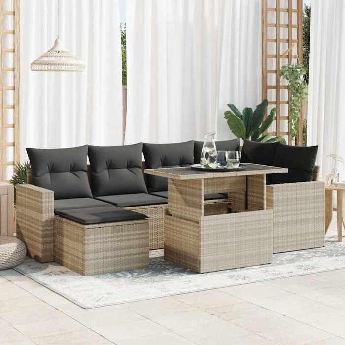 VidaXL Garden Furniture Set with Cushions 7 Pcs Light Grey Wicker 3326353