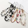 Black Beaded Mobile Phone Charm Ins Stringed Pearls Love Phone Lanyard Short Carrying Strap Drop-Resistant Phone Ornaments