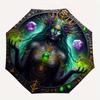 Enchanted Amulet: Green Gemstone Protection CharmUmbrella, Portable 3-Fold Compact Umbrella,Christmas Gift ES663