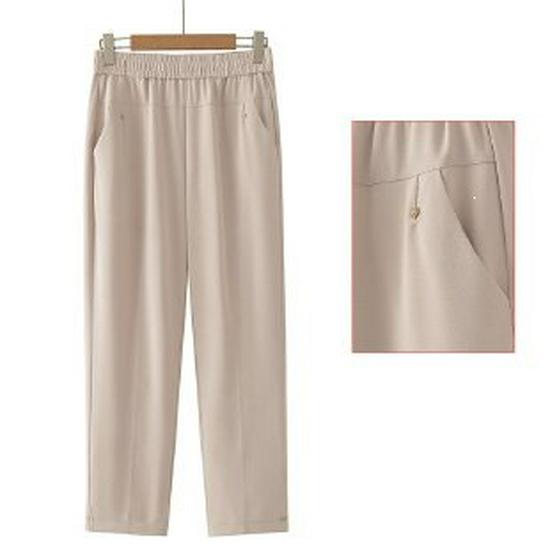 

Summer and Spring High-Waisted Elastic Pants for Middle-Aged and Elderly Women XL бежевий