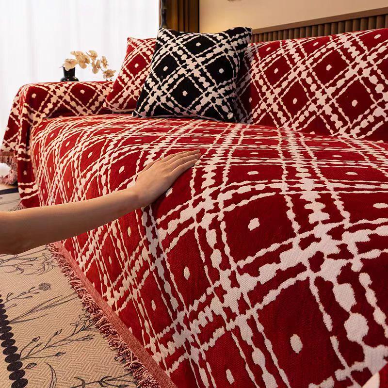 Vintage Thicken Chenille Sofa Cover Sofa Blanket Simple Cushion Ins Wind Sand Hair Towel Fashion Lunch Blanket Sofa Towel