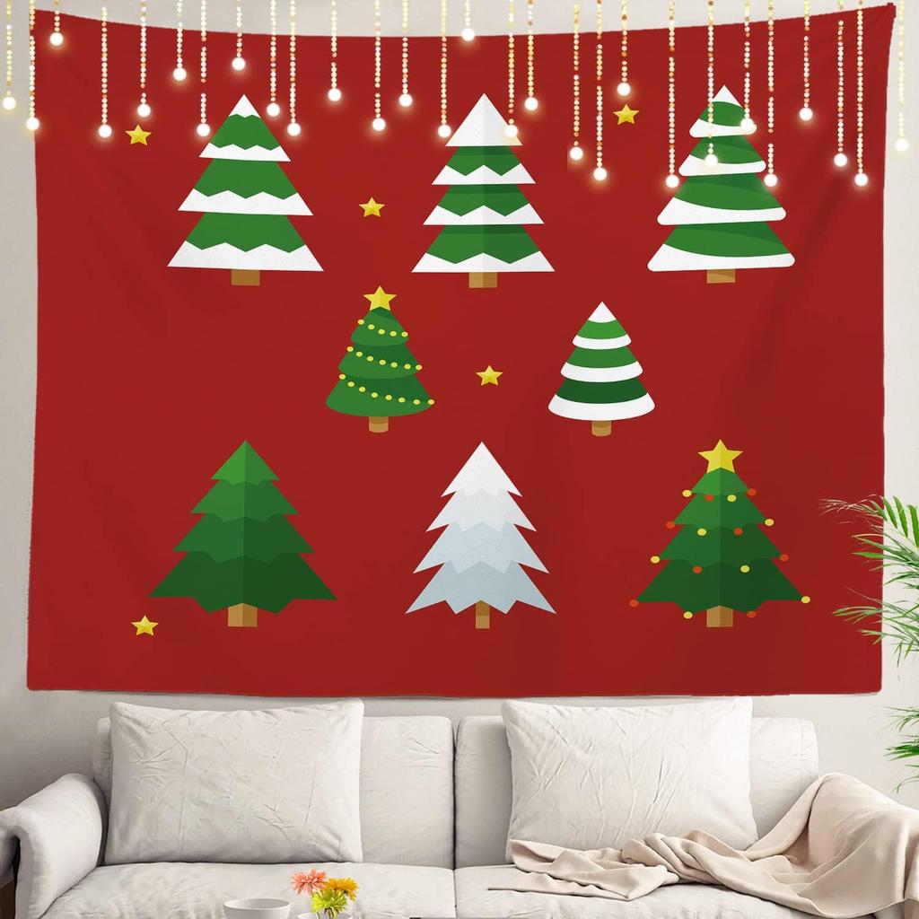 Christmas Wall Tapestry, Tree Wall Hanging Large Tapestry Decoration Polyester Fiber White Hem Around for Dorm Room Bedroom
