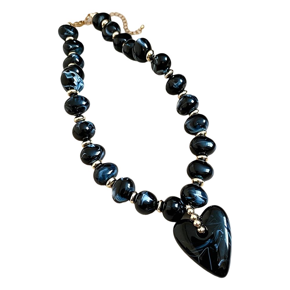 Bohemian Style Heart Pendant Necklace Acrylic Pendant Jewelry New Beaded Necklace Summer Beach чёрный