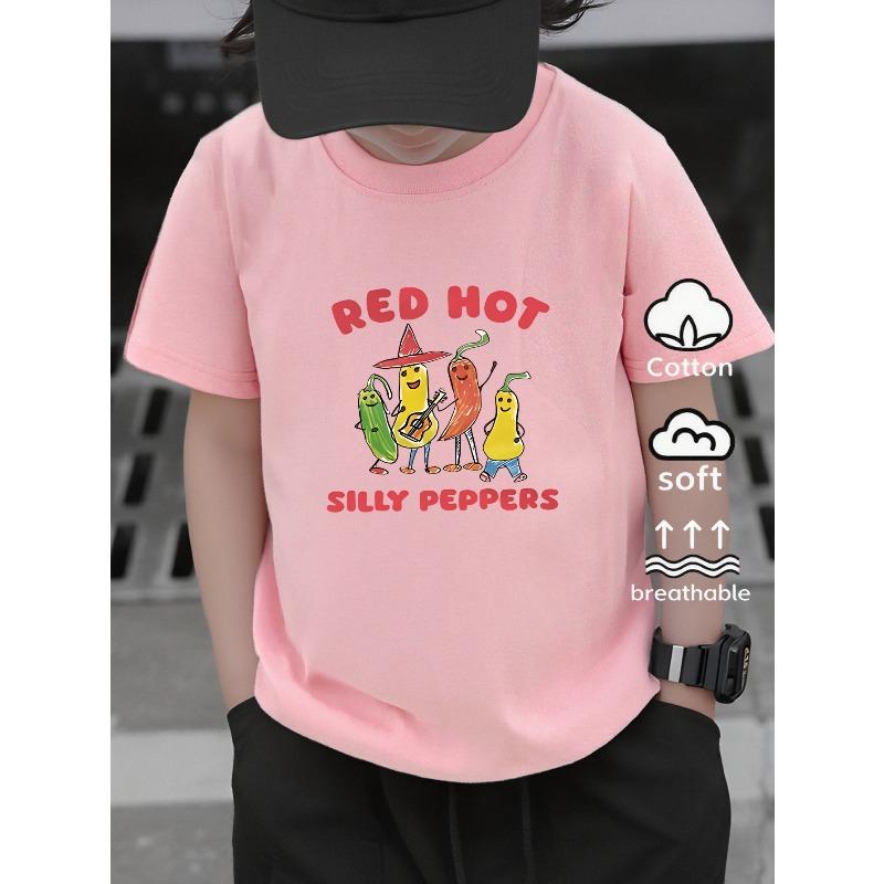 European sizes Short-Sleeve T-Shirt, Red Hot Silly Peppers Summer T-Shirt Print, Trendy And Fashionable Print, Boys' Casual Travel T-Shirt