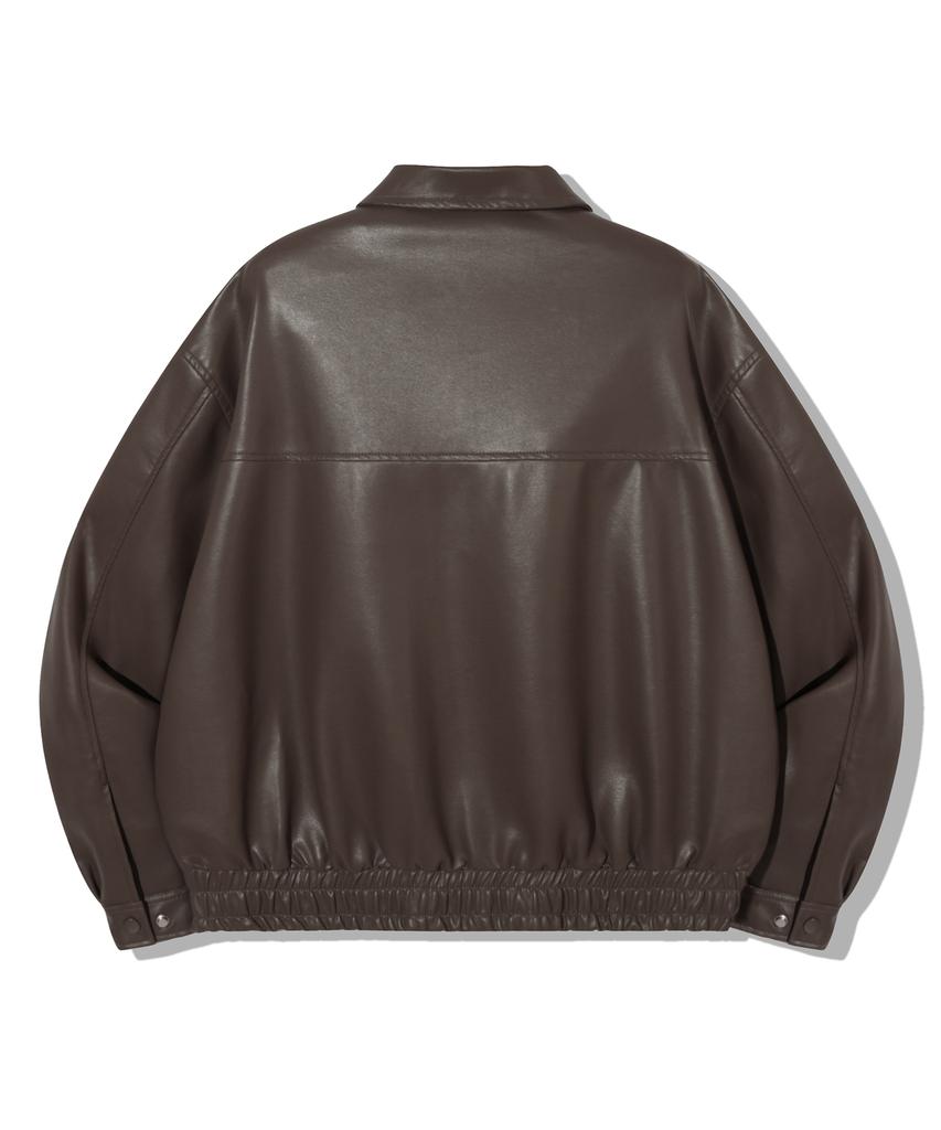 Trillion Vegan Leather Two-Pocket Blouson Jacket [Brown]