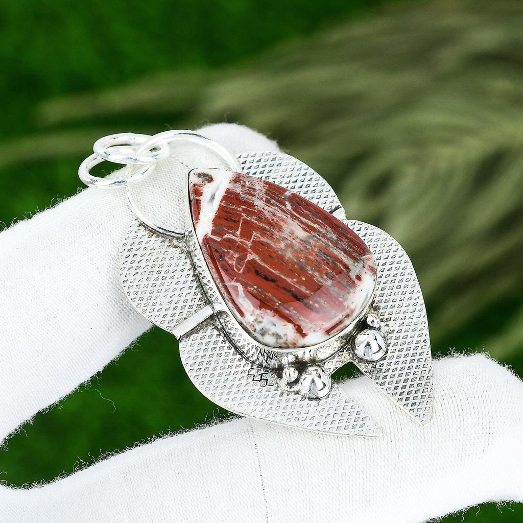 Memorial Day Deal Red Snakeskin Jasper Stone Sterling Silver New Pendant Jewelry