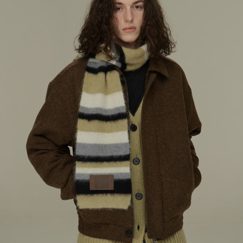 Lesugiatelier Mohair Stripe Muffler (Olive)