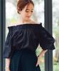 Yours Ruffle Voluminous Blouse BFXU1801 Medium Blue Off-the-Shoulder Women's