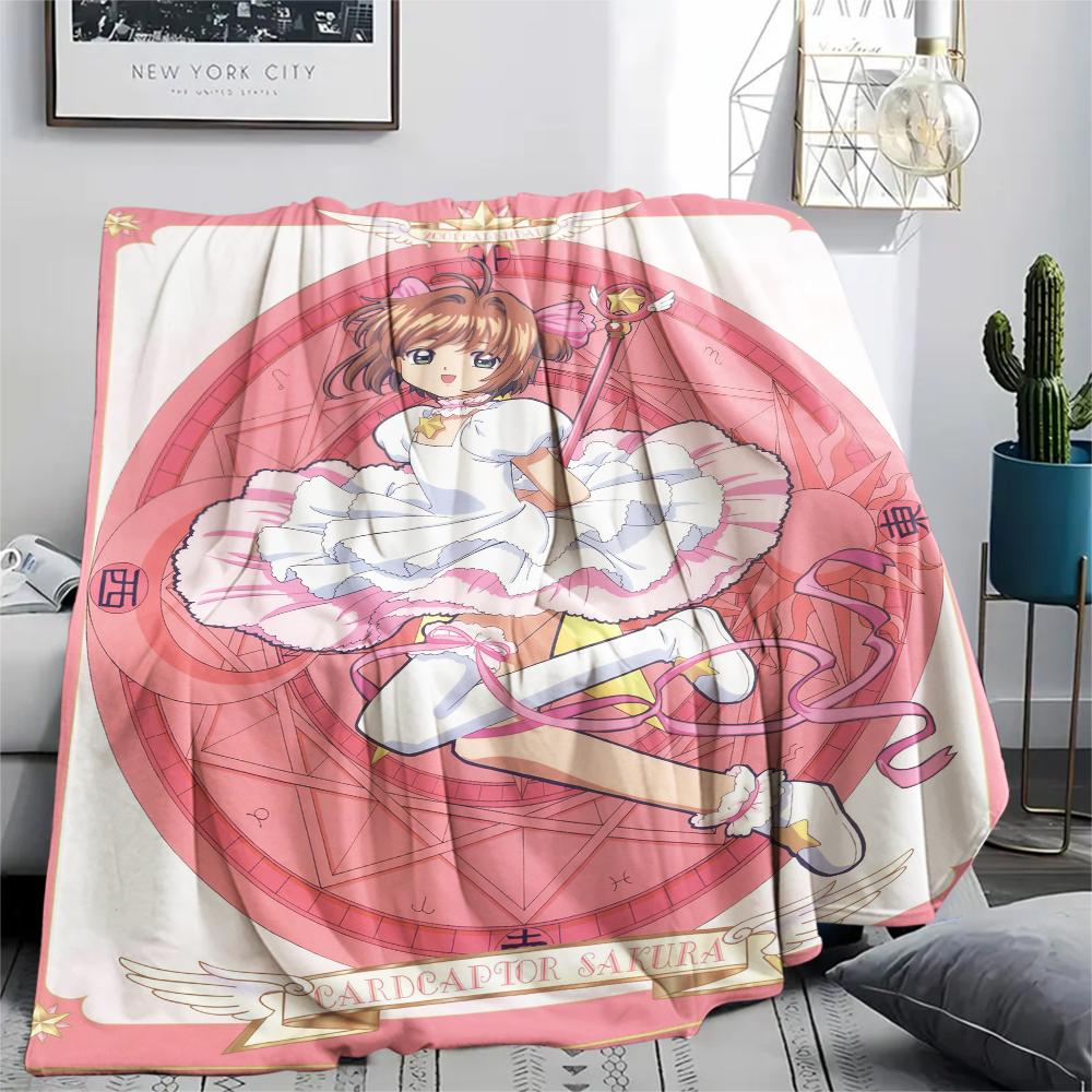 1Pc Anime Sakura Print Flannel Blanket, High Quality Comfortable for All Seasons, Home Decor, Warmth and Comfort, Perfect for Christmas Gifts