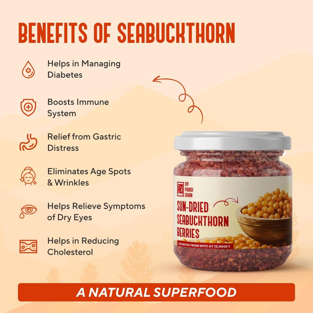 My Pahadi Dukan Himalayan Sea Buckthorn Berries 80g Sun Dried Wild Superfood Rich In Omega Fatty Acids Vitamin C Tangy