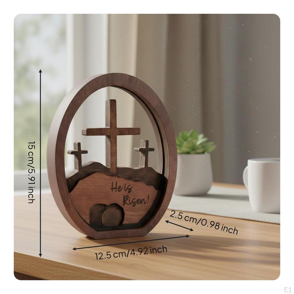 Wooden Easter Resurrection Scene Ornament Religious Gift Christian Table Decoration Triad of