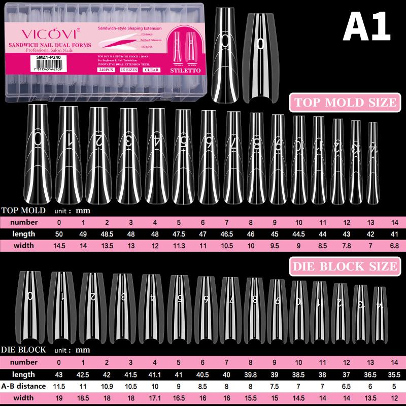 

240Pcs Sandwich Dual Nail Form Mold Reusable Full Cover Mold Gel Nail Art Extension Shaping Tool Almond Coffin Nail Forms A1