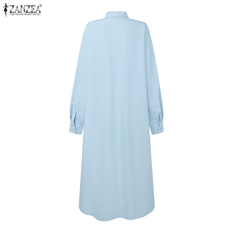 ZANZEA Blouse Longue Décontractée Ample à Manches Longues et Col Rabattu pour Femme