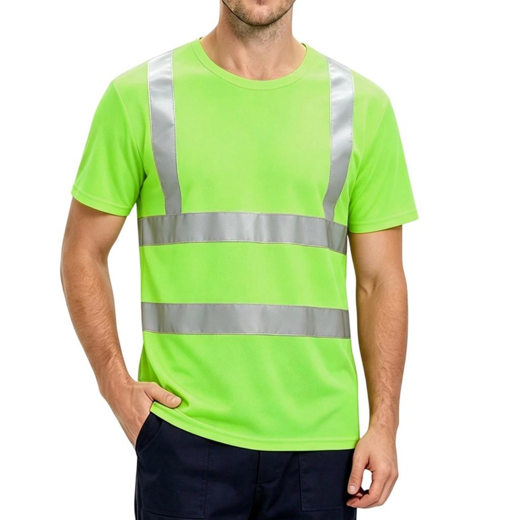 Refleksyjna Koszulka z Krótkim Rękawem Wysoka Widoczność Szybkoschnący T-shirt do Biegania w Nocy, Jazdy na Rowerze, Pracy Budowlanej