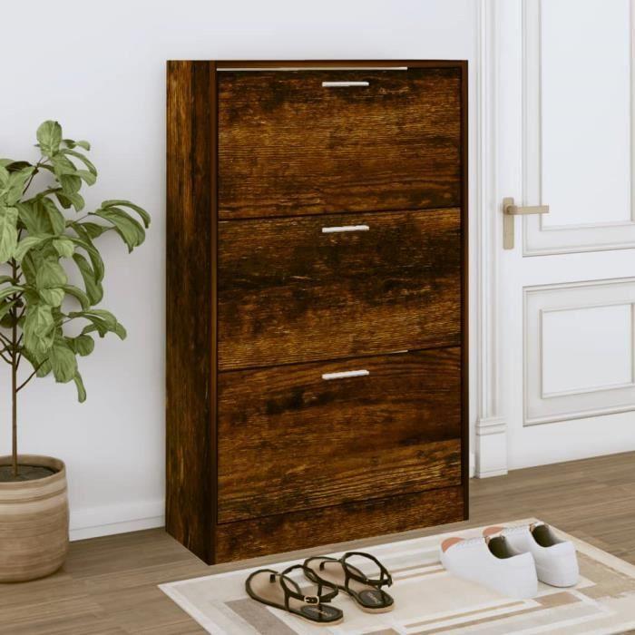 342555 vidaXL Armoire à chaussures Chêne fumé 63x24x103 cm Bois d'ingénierie