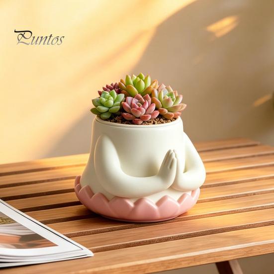 Vaso in Stile Buddha Piccolo Fioriera, Vaso da Tavolo Smaltato, Fioriera da Scrivania, Portapenne Multiuso, Leggero Decorazione Zen Curativa Regalo