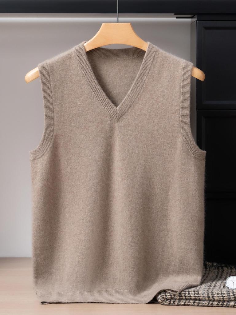 Men's Cashmere V-Neck Sleeveless Knit Vest - 2025 Autumn/Winter Collection