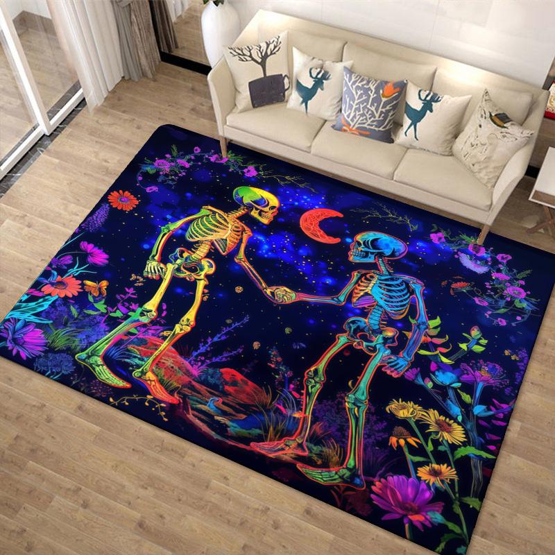 Skull Couple Carpet Rug for Living Room Bedroom Home Sofa Decoration,Kids play Non-slip Floor Mat