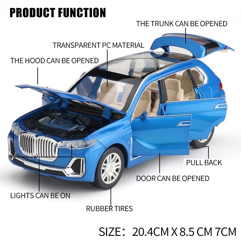 1:24 BMW X7 SUV Diecast Metal Alloy Model car Sound Light Pull Back Collection Kids Toy Gifts
