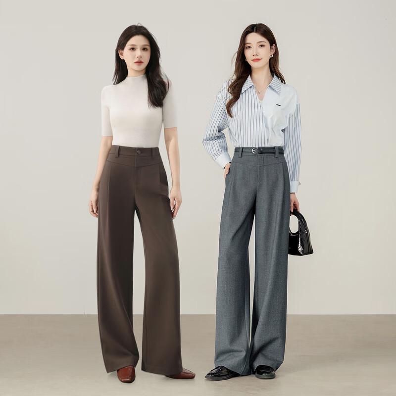 Women's Wool Blend High-Waist Pleated Wide-Leg Trousers