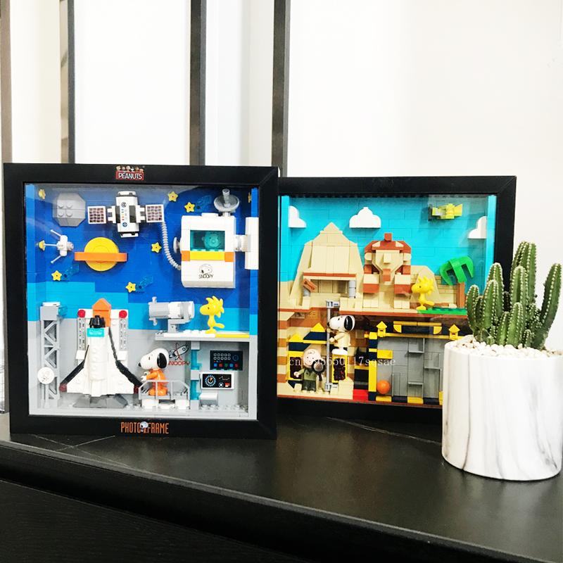 Snoopy Building Blocks Photo Frame Space Egypt Exploration Assembly Model Room Decoration Children'S Puzzle Toys Birthday Gifts