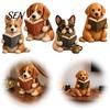 Animal Desk Ornament Reading Dog Figurine, Cute Book Loving Puppy Sculpture for Bookshelf Nook Desk, Gift and Lovers Lover