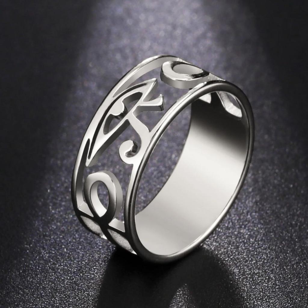 Teamer Egyptian Eye of Horus Ankh Cross Ring for Men Women Stainless Steel Vintage Finger Ring  Amulet Jewelry Valentine Gift