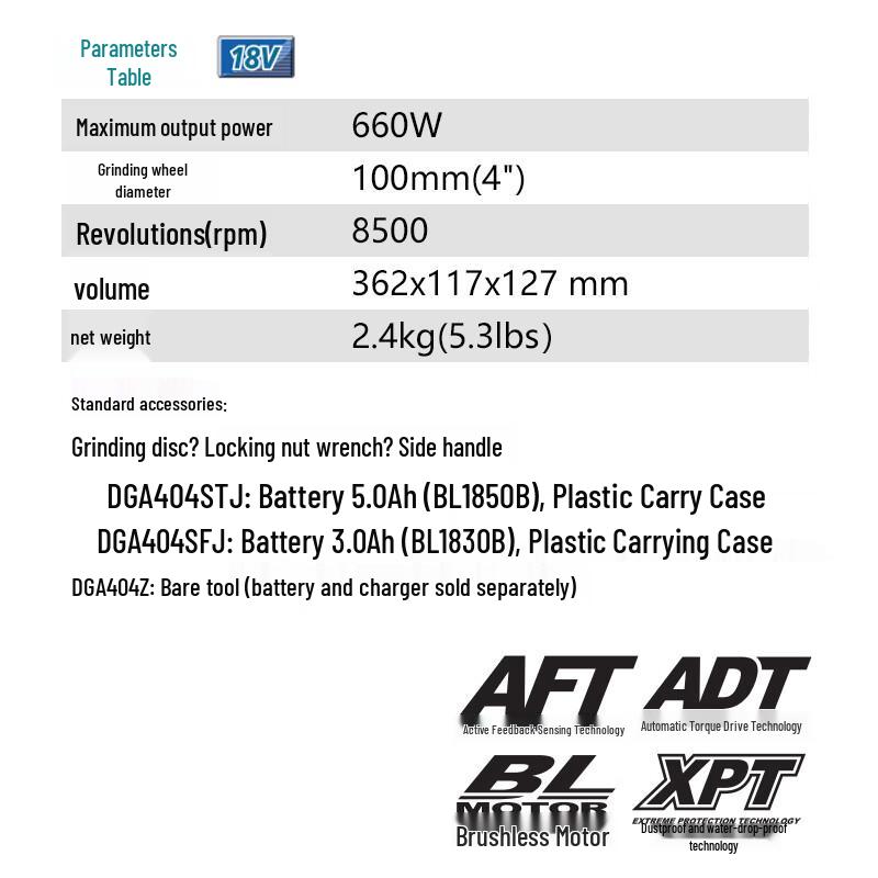 Makita DGA404Z 18V Brushless Angle Grinder CN plug (adapter included)