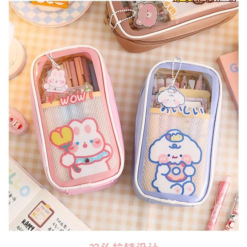Süßes Kawaii Federmäppchen, Ästhetisches süßes Federmäppchen, klares großes Federmäppchen Kawaii Schulbedarf für Mädchen