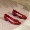 Square Buckle Single Shoes Women's Patent Leather Square Head Thick Heel Shallow Mouth Flat Heel Flat Shoes Sheepskin Pad