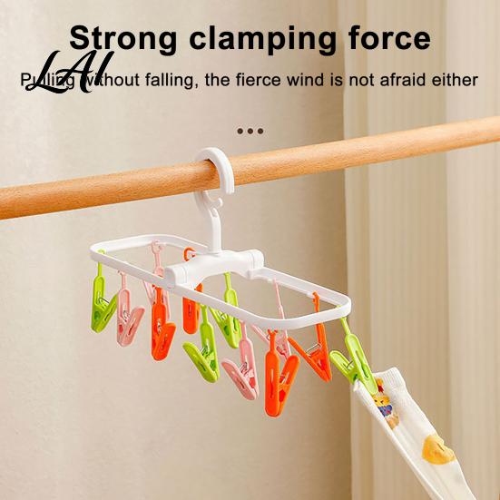 Plastic Clothing Clip Clothes Drying Rack with 12 Clips Heavy Duty Rotatable Multi Hanger Foldable Hanger Anti-Slip Organizer for Underwear