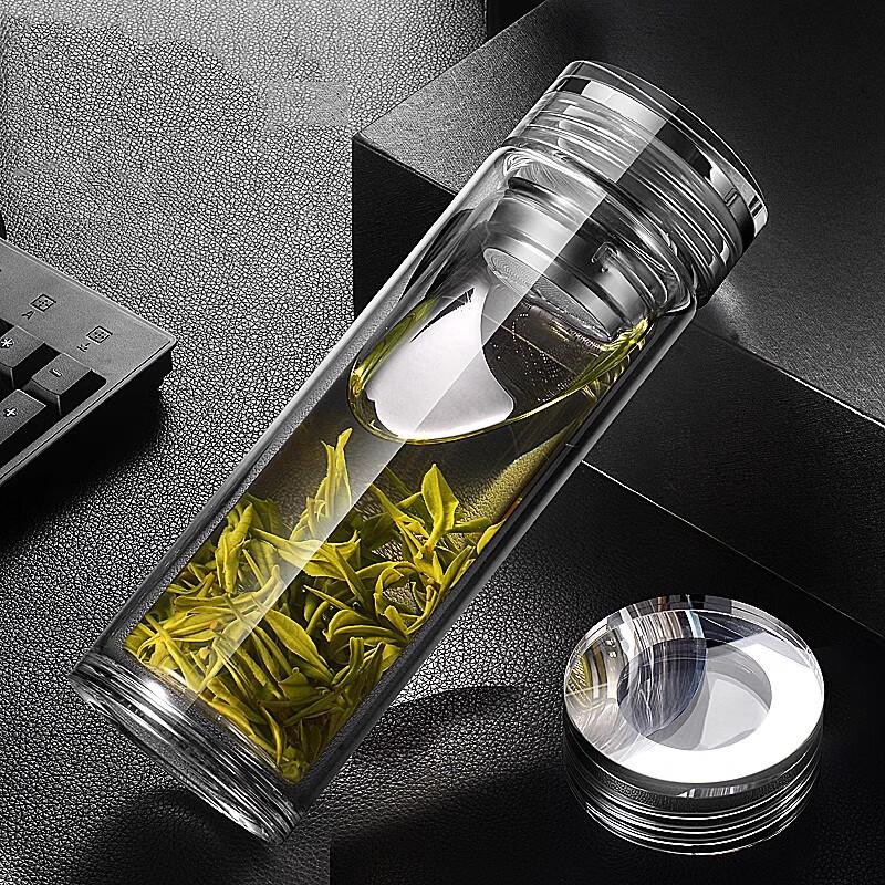 Portable Double-Wall Glass Tea Infuser Bottle with Crystal Lid