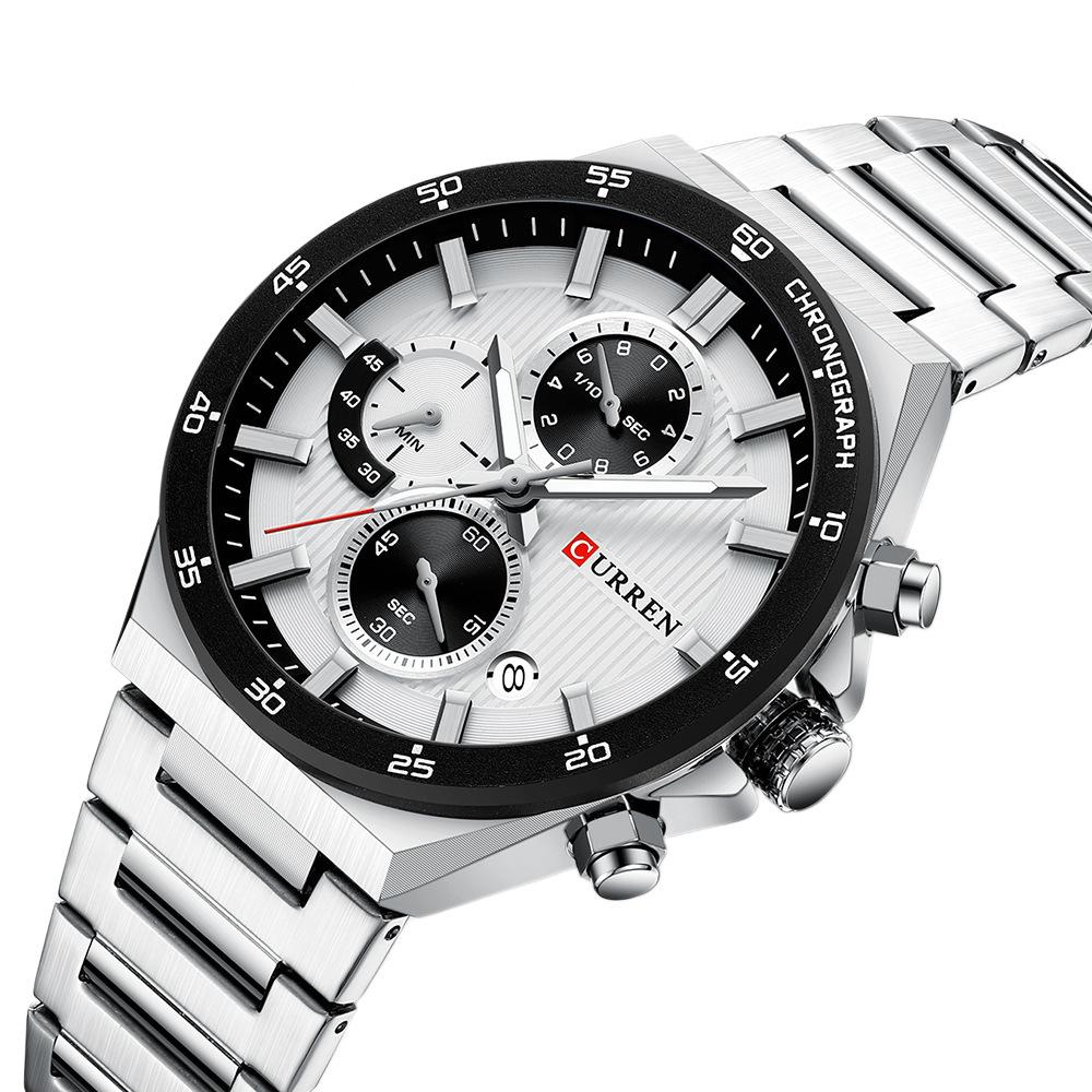 CURREN Sporty Elegant 43mm Men's Chronograph Dial Watch with Stainless Steel Band Luminous Hands Quartzt Wristwatch for Men