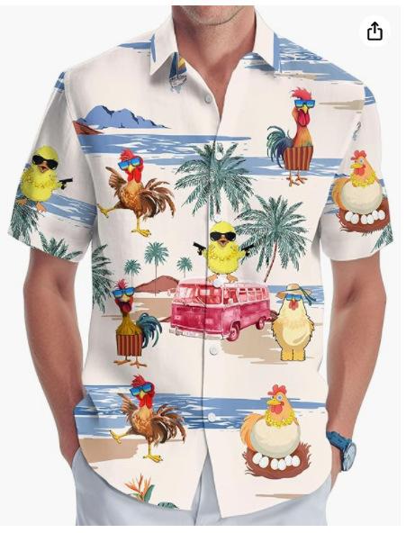 Summer Hawaiian Shirt Men's Fashion Digital Printing Short Sleeve Source Factory One and a half sleeves