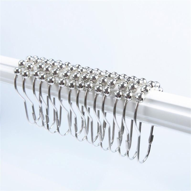 12pcs Rusts Resistant Stainless Steel Bath Curtain Hooks Rustproof 5 Beaded Shower Rod Hook Bathroom Accessories