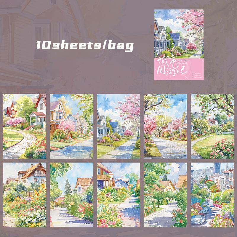 10 листов/пакет Наклейки Пакет Европейский Городской Стиль Справочник Канцелярские Товары Для DIY Ручной Аккаунт Скрапбук Дневник Декоративные