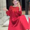 2026 French High-End Lace Cutout Long Sleeve Ice Silk Sleep Dress for Women