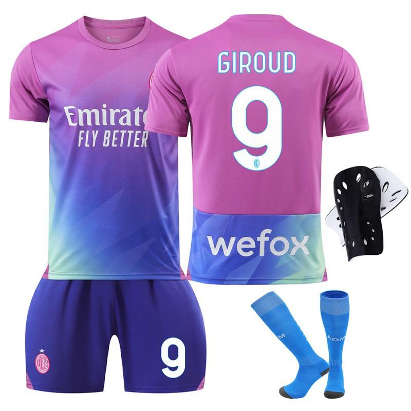AC Milan 2 Set Maglia da Trasferta N.. 9 Giroud No. 10 Leone No. 11 Pulisic No. 19 Uniformi da Calcio Olimpiche Edizione per Fan