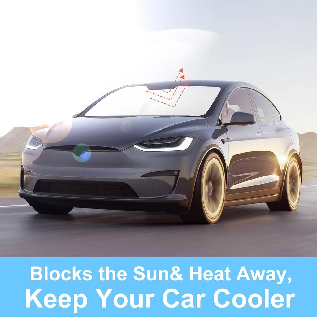 TINGLU Sun Shade For Tesla Model X Tesla X 2016-2024 2025 Accessories Windshield Sun Shade Window Shade UV Rays Protection Sun Visor Cover With