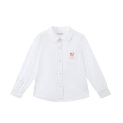 PawinPaw Girls' Cartoon Bear Lapel Long-Sleeve Shirt