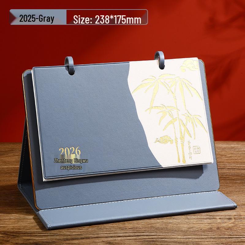 2026 Year of the Horse Leather Desk Calendar with Pen Holder, Custom Logo, Monthly Overview, Multifunctional Office Ornament.