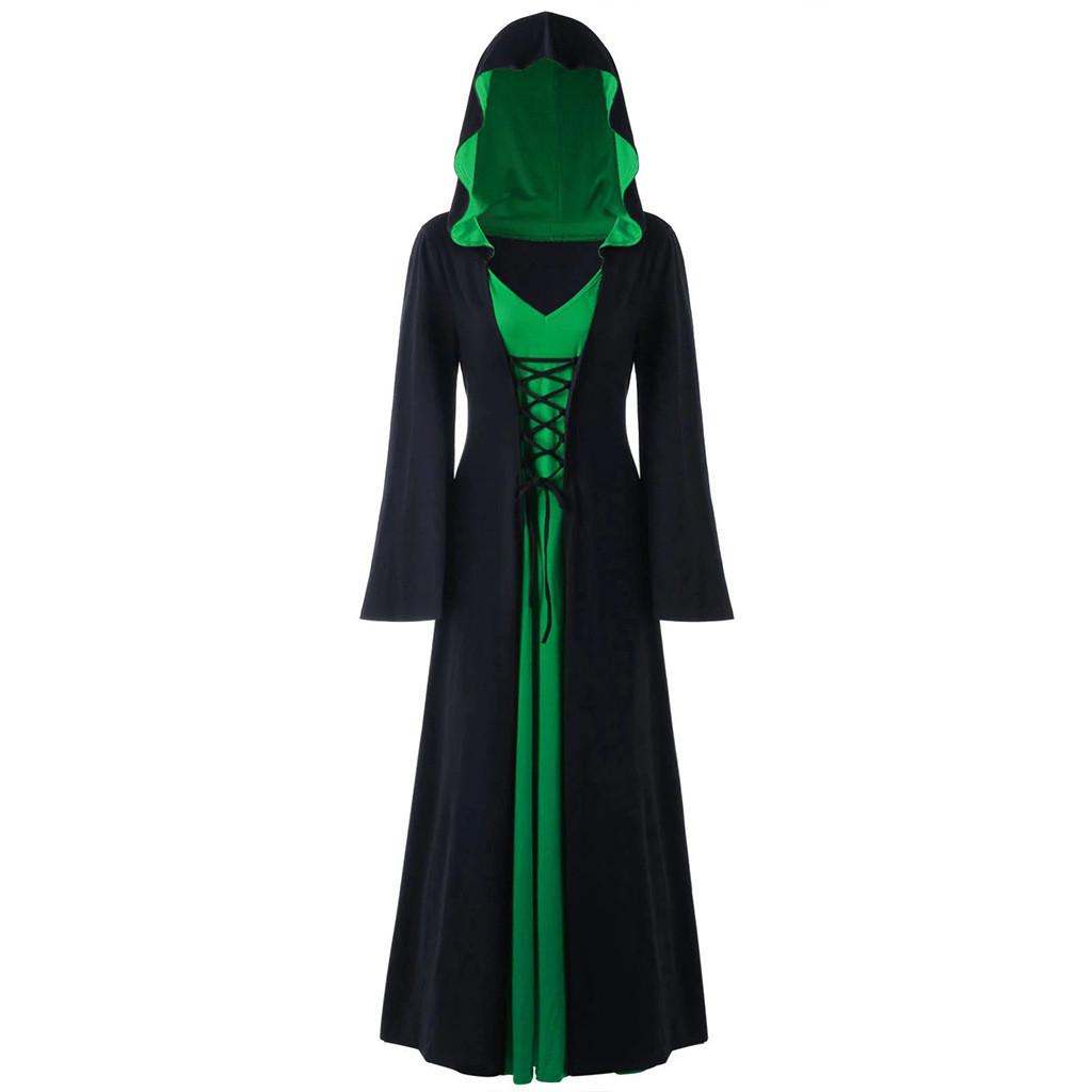 Women Hooded Stitching Halloween Long Sleeve Dress Casual Robe Jacket