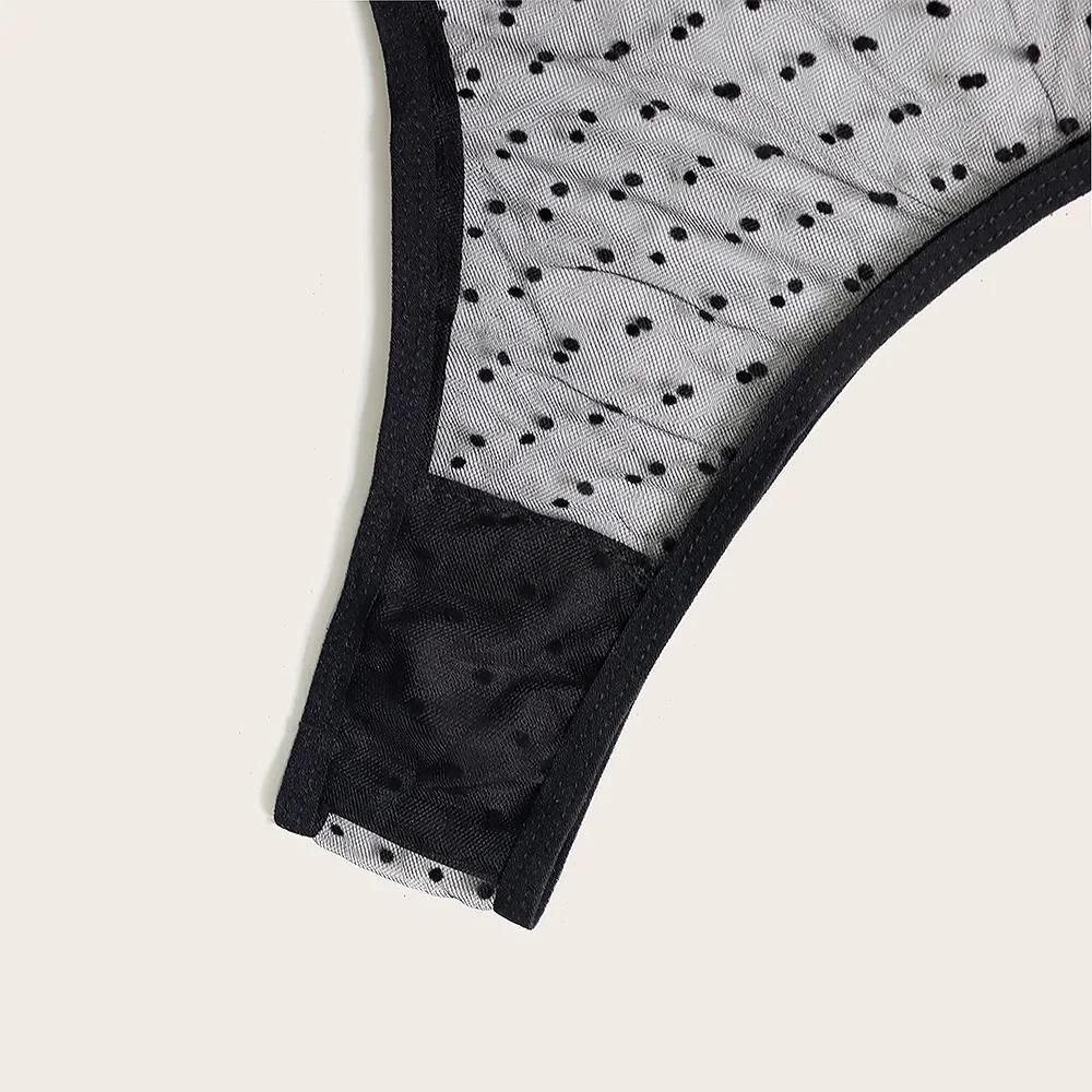 New Three-point Womens Lingerie Set Mesh Sling Sexy Suit High Waist Polka Dot Perspective Underwear Sexy Lingerie Babydoll