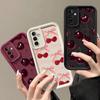 Retro Wine Red Cherry Bow Pattern Case For Samsung Galaxy S25 FE S24 S23 S22 S21 S26 Plus Note 20 Ultra 5G S25 Plus Ultra Cover