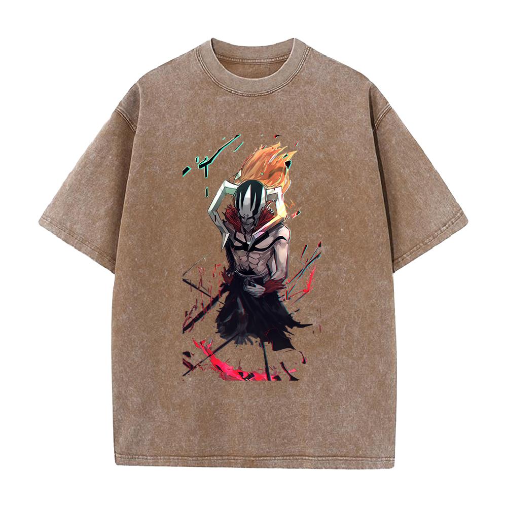 

BLEACH Куросаки Ичиго Аниме Печатная Футболка Мужская Женская Стиранные Хлопковые Футболки Манга Винтажная Футболка Харадзюку Мужская Оверсайз Футболка S коричневый