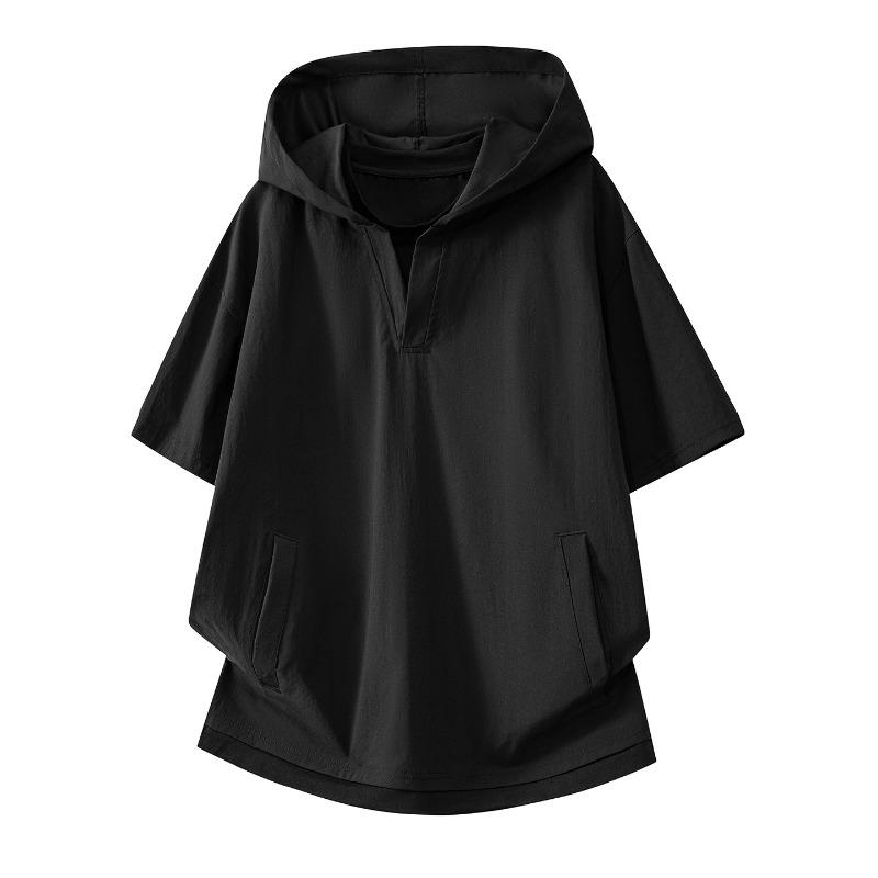 Mens Nasa Fake Two Piece Hooded Short Sleeve Quick Dry Casual T Shirt M чёрный