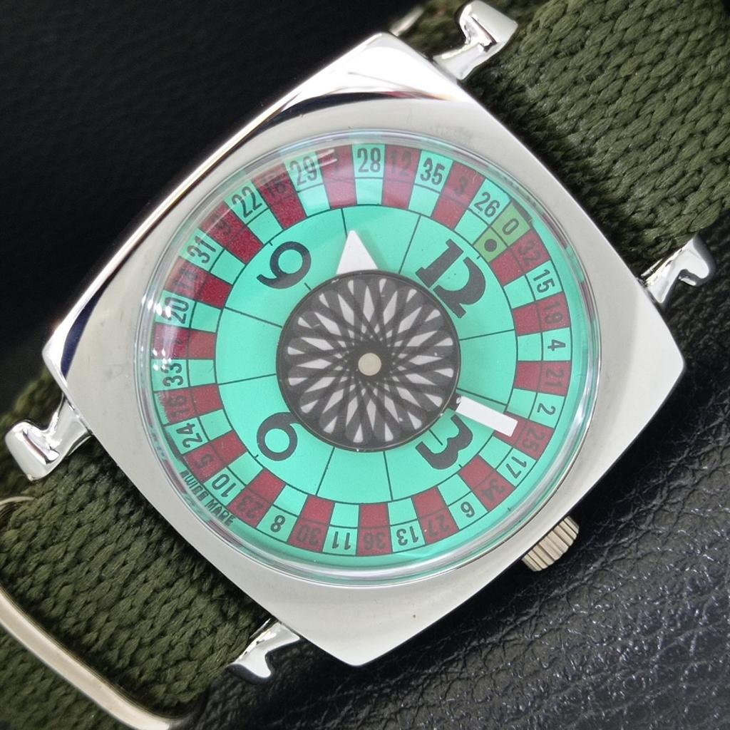

REFURBISHED VINTAGE HAND-WINDING SWISS MENS ROULETTE SEA GREEN WATCH a700934-5 R205a-a700934
