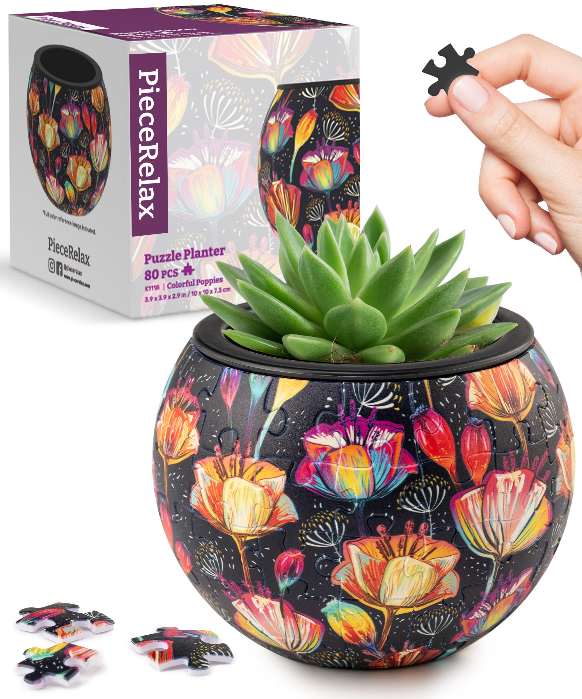 

PieceRelax 3D Puzzle Planter 80 Pieces [Colorful Poppies] K1118 (Plastic / Inner Pot with Drainage Holes)