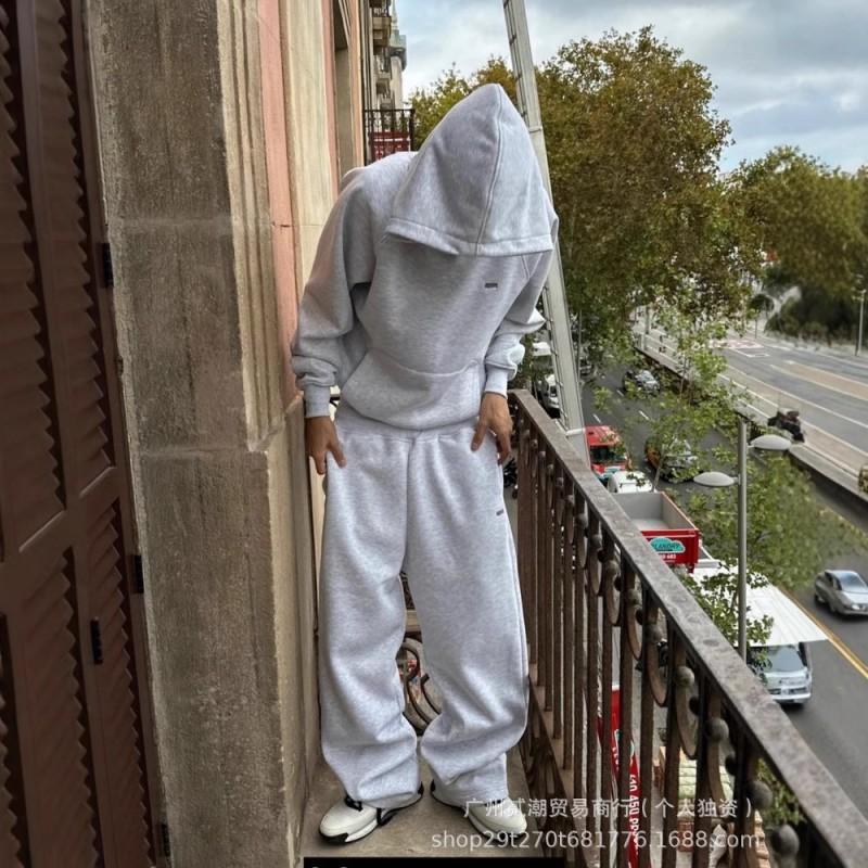 Completo felpa con cappuccio oversize da uomo con stampa di lettere, caldo, fodera in pile, vestibilità larga, streetwear, invernale, casual