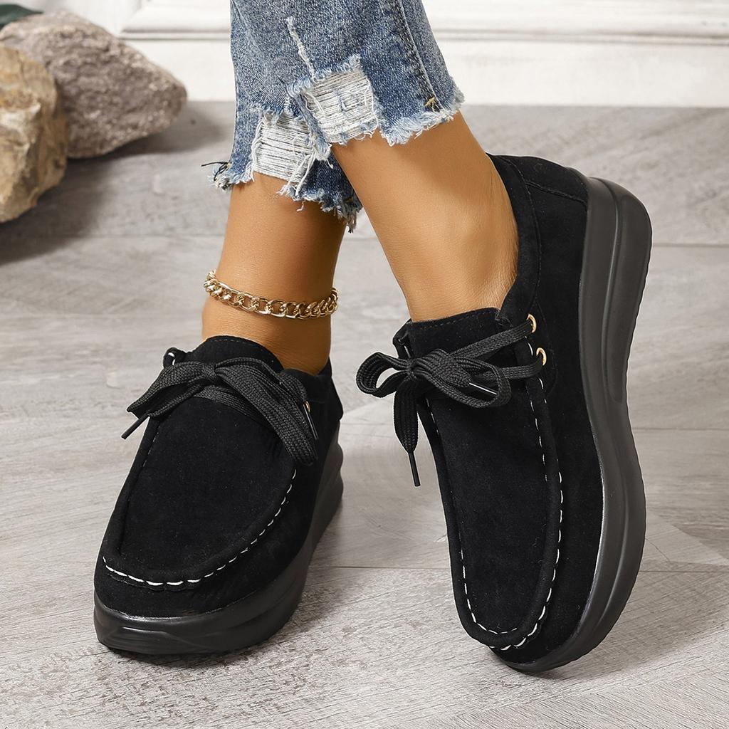 Fashion Suede Leather Platform Loafer Thick Sole Wedge Casual Chunky Shoes Women Trend 2024 Lace-up Womens Comfortable Walking Shoes
